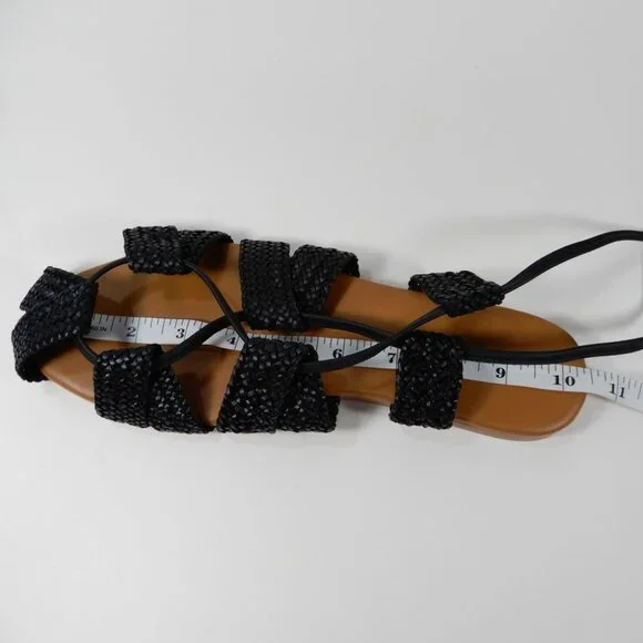 FREE PEOPLE Sunny Gilly Flats Wrap SANDALS Size 9 Black Woven Leather NEW $128 - Picture 14 of 15